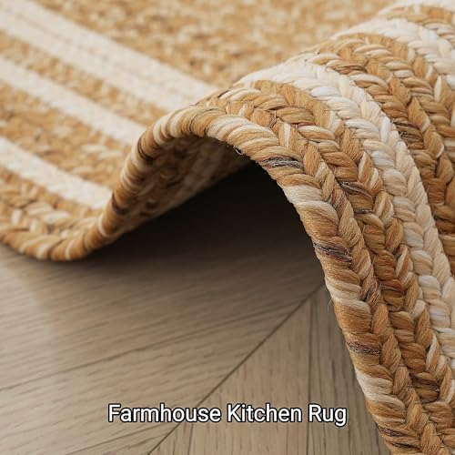 RCTJHOME 2x6 Oval Braided Runner Rug, Natural Color Farmhouse Kitchen Mat