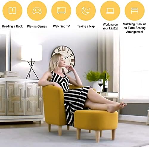 DAZONE Accent Chair with Ottoman, Modern Barrel Armchair Mustard Yellow