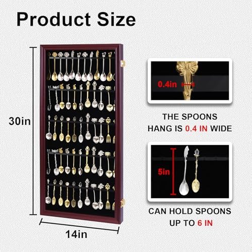 60 Souvenir Spoon Display Case Wall Mount Lockable Cabinet Cherry