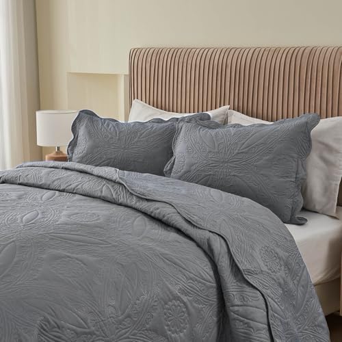 Kingnex Oversized King Bedspreads 128x120 Ultrasonic Quilted Grey