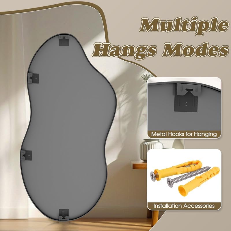 Irregular Wall Mirror 24×40 Inch Black