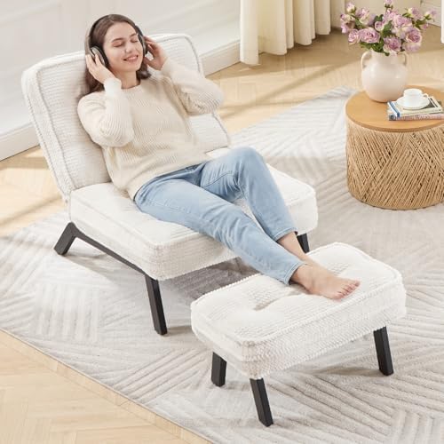 ANJ 3-Position Adjustable Accent Floor Chair with Ottoman, Ergonomic Stable L...
