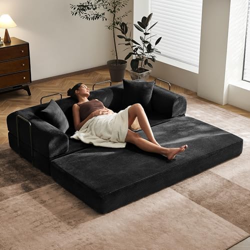79" Convertible Futon Sofa Bed, Boneless Couch for Living Room | Black