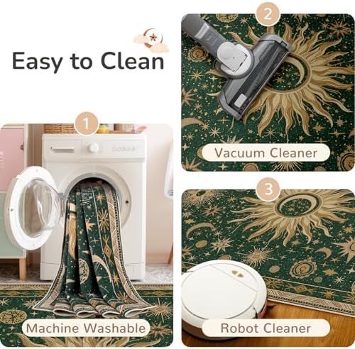 Vacuum-Friendly, 5x7 Washable Area Rug, Green Gold Yellow