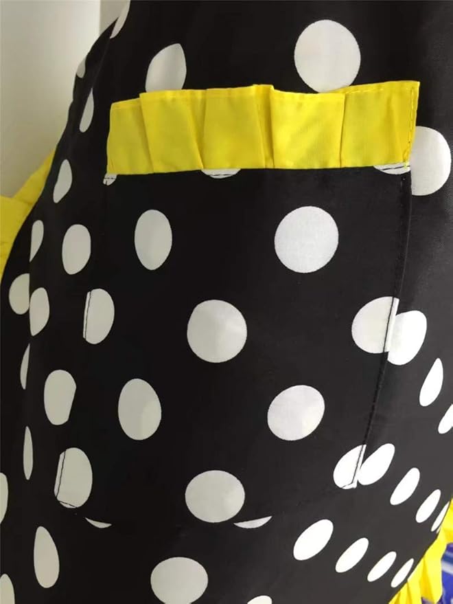 Hyzrz Cute Apron Retro Black Polka Dot Retro Ruffle Side Vintage Cooking Aprons - Image 5