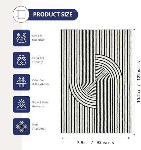 Abani Nuevo Collection Area Rug - Mid-Century Black and White Arch Knot Desig...