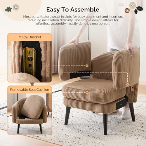 VINGLI 30.3" Wide Modern Barrel Accent Armchair with Track Armrest, Soli...