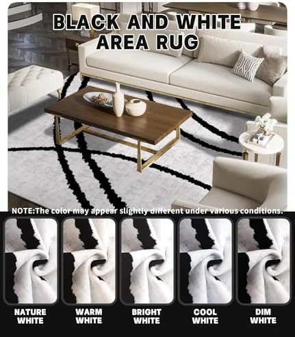 YIHOUSE Modern Area Rugs for Living Room, 8x10 Washable Black and White Rug, ...