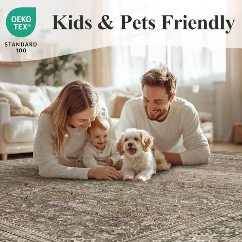 Schweek 9x12 Area Rug for Living Room Washable Vintage Non Slip Rugs Brown