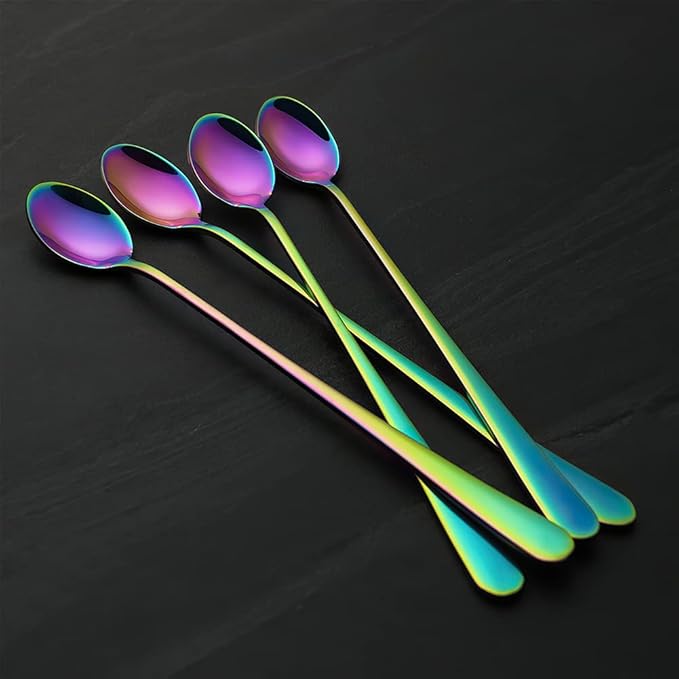 IQCWOOD Rainbow Long Handle Iced Tea Spoons, 9-Inch Ice Cream Coffee Stirring - Image 6