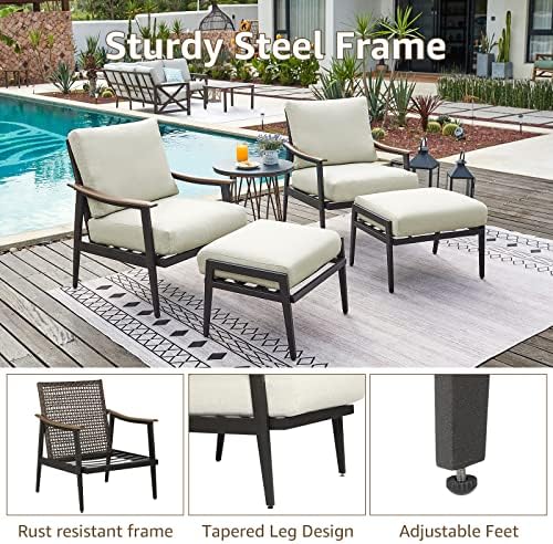 NATURAL EXPRESSIONS Patio Outdoor Chair with Ottoman, Wicker Backrest