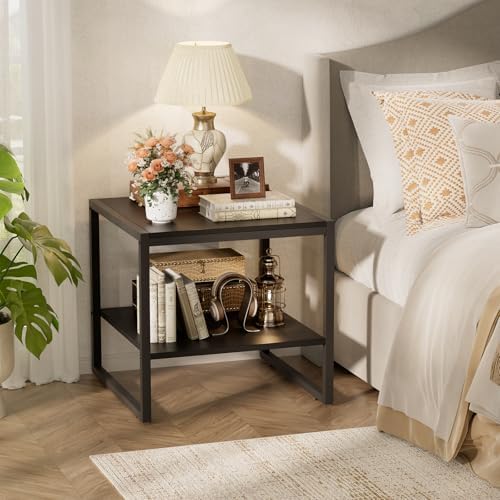 Homieasy End Table, 20 Inch Square Side Table, Mini Fridge Stand, Black
