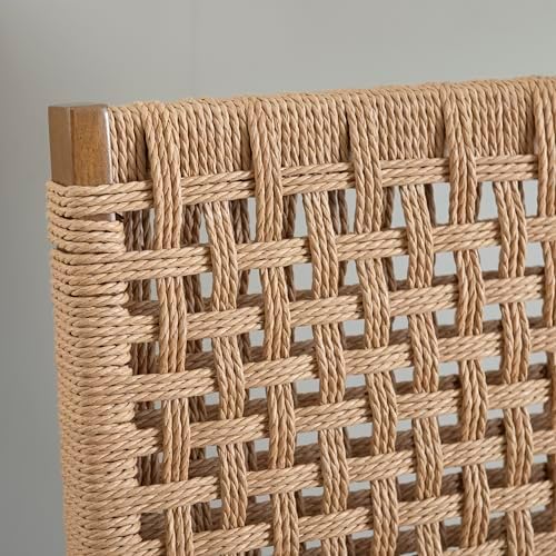 Linon Bennett Natural Folding Chair with Woven Rope Back and Linen Upholstere...