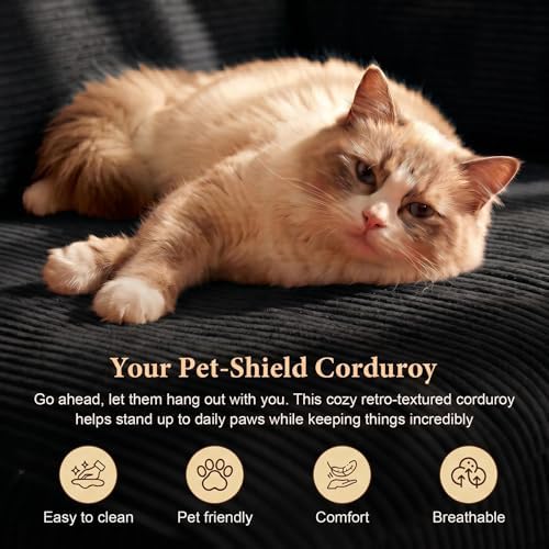 Convertible Futon Sofa Bed | 78.8” Corduroy Boneless Couch with Pull Out Sofa...