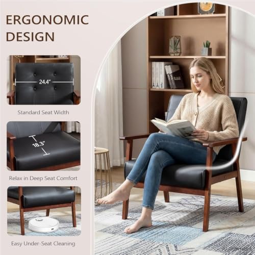 JIASTING Mid-Century Modern Leather Accent Chair Set of 2