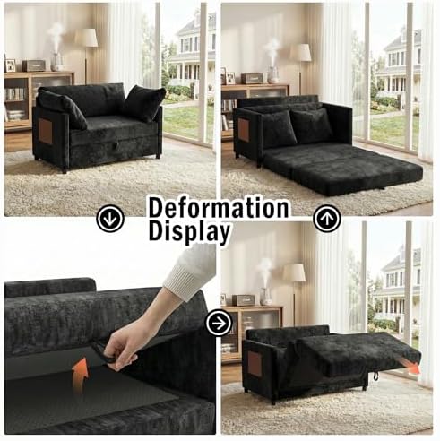 Convertible Sofa Bed with Foldable Side Table, 51" Pull Out Sleeper Couc...