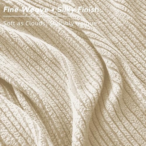 Bed Headboard Cover Queen, Stretch Head Board Slipcover Washable | Jacquard Protector Slip Cover for Upholstered Headboard for Bedroom Decor, Slanted Rib White, Queen (Length 59"-67")