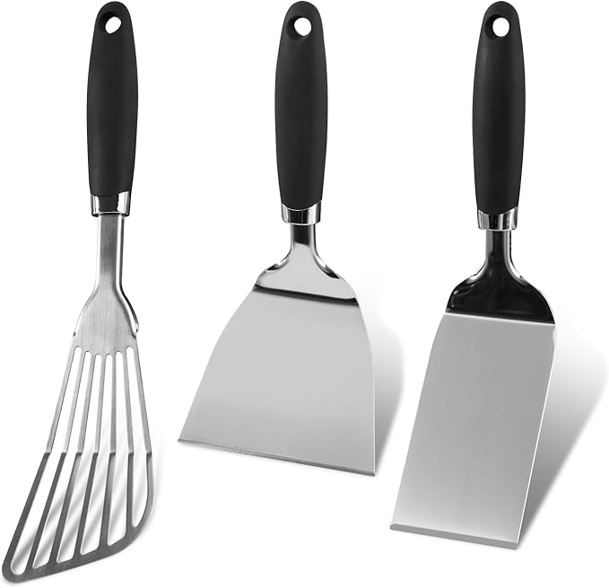 Stainless Steel Spatula Set of 3, Heavy Duty Small Metal Spatula by JXWING