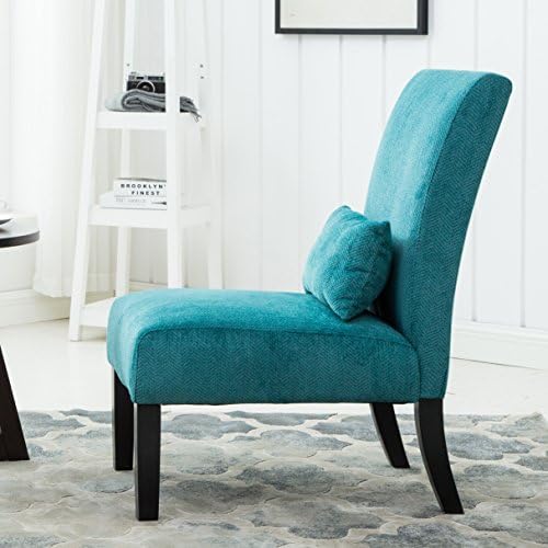 Roundhill Furniture Pisano Teal Blue Fabric Armless Contemporary Accent Chair...