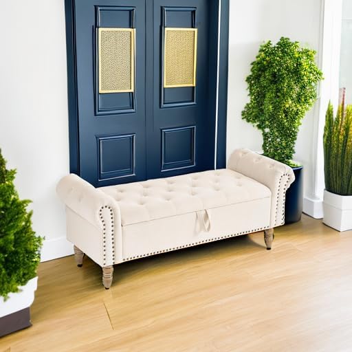 Furnimart Storage Bedroom Bench for End of Bed, Faux Linen Upholstered Storag...