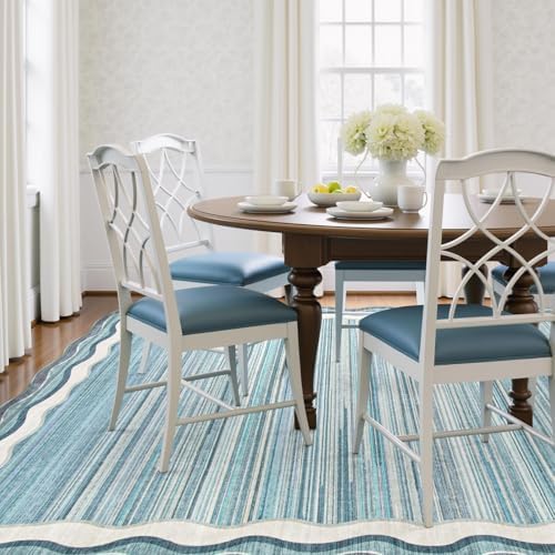 Lahome Estelle Scalloped 8x10 Area Rugs for Living Room, Washable Soft Blue R...