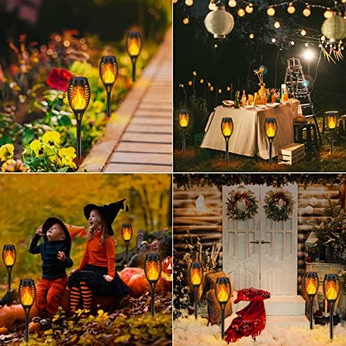 10Pack Flame Torch Solar Halloween Lights Outdoor for Halloween Decorations