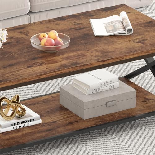 HSH 47" Rectangle Coffee Table with Storage for Living Room, Rustic Brown