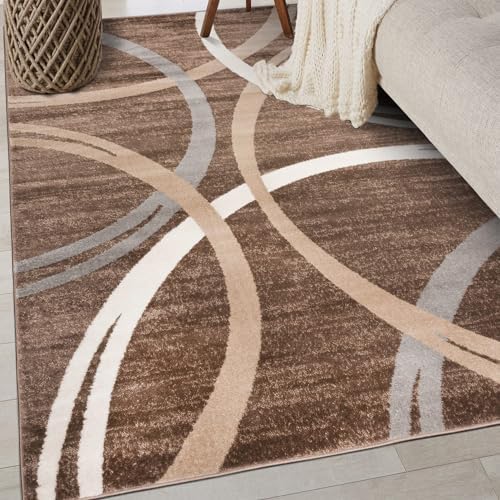 Rugshop Wavy Circles Modern Fade-Resistant Area Rug Brown 3'3" x 5'