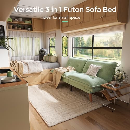 LINSY HOME Futon Sofa Bed, 70" Chenille Futon Couch with Adjustable Back...