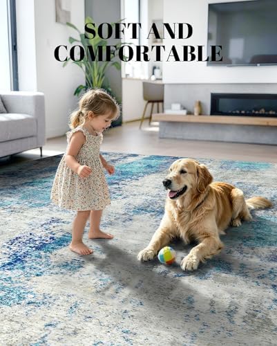 Washable Area Rug Living Room Rugs 10x14 - Neutral Modern Abstract Rugs Soft ...