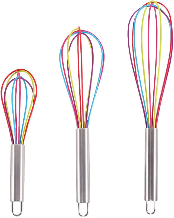 Silicone Whisk set of 3, 8+10+12in Kitchen Balloon Wire Whisks, Hand Egg Mixer by lelasety