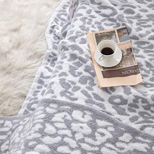 MH MYLUNE HOME Ultra Soft Leopard Throw Blanket Plush, Gray, 50"x60"
