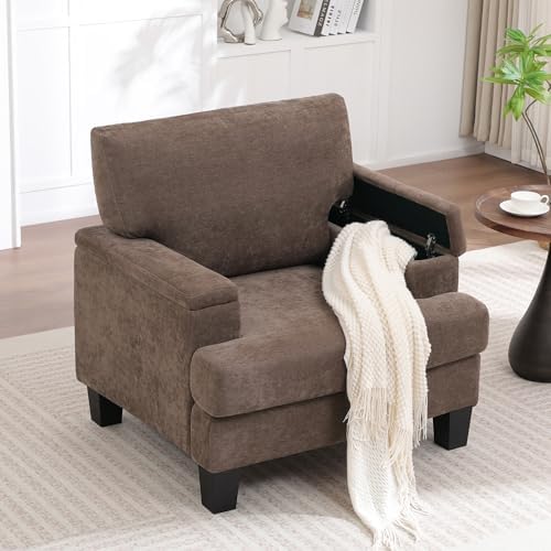 Modern Upholstered Accent Chair, Living Room Chairs with Storage Armrest, Com...