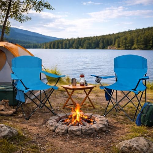 Camping Chair 2 Pack Portable Folding Chair, Supports 300lbs, Light Blue