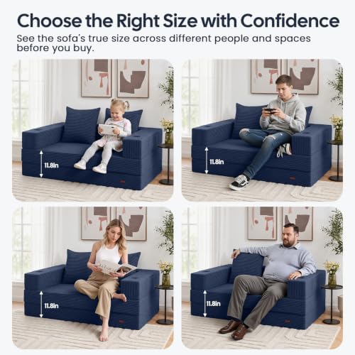 COMAX Boneless Futon Sofa Bed, 59" Small Low-Profile Floor Couch, Navy