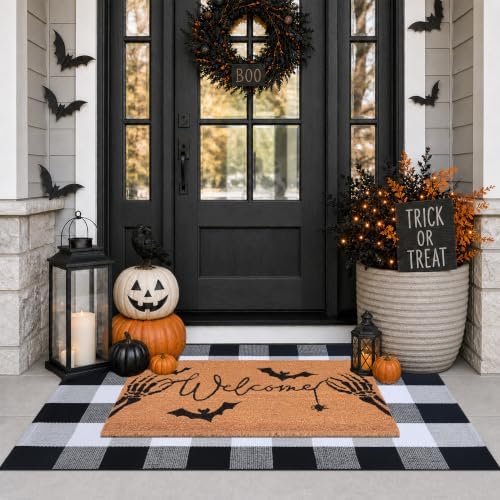 Halloween Welcome Door Mat Combo Set, Skeletal Hand Coco Coir Doormat -28&quo...