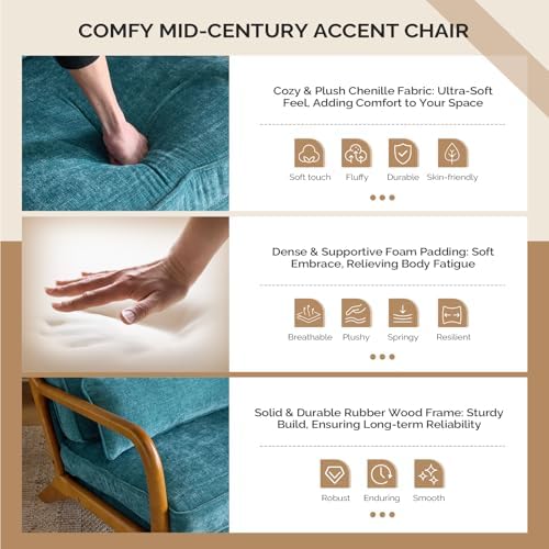 VINGLI Chenille Mid-Century Modern Accent Chair, Cute Reading Arm Chair with ...