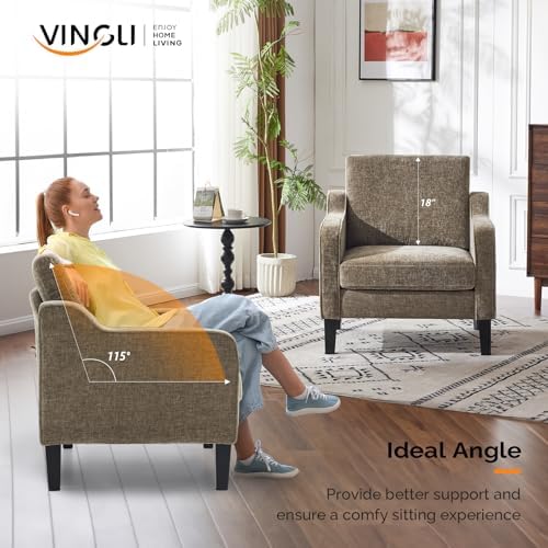 VINGLI Accent Chairs Set of 2, Chenille Upholstered Armchair Living Room