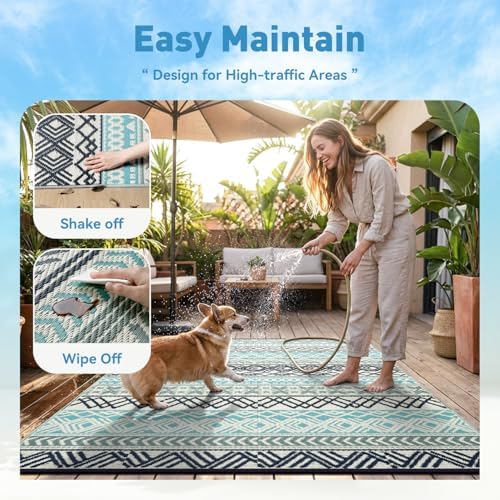 MontVoo Outdoor Rug Carpet 8x10 Waterproof-Patio Rug Mat Reversible RV Campin...