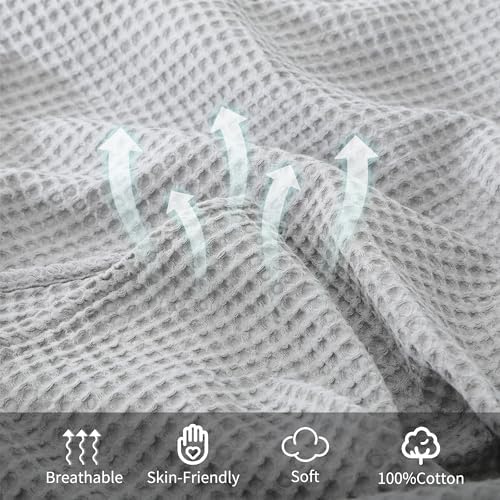 100% Cotton Waffle Blanket for Bed King Size, Light Grey, 104 x 90 Inches