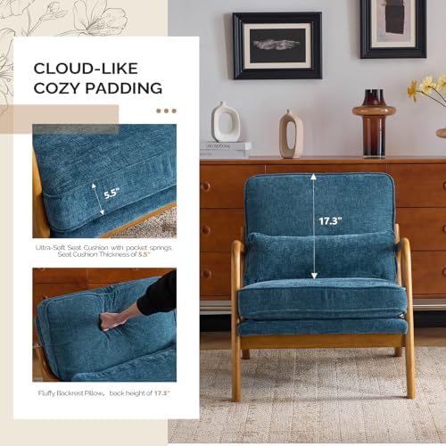 VINGLI Chenille Mid-Century Modern Accent Chair Set of 2, Cute Reading Arm Ch...