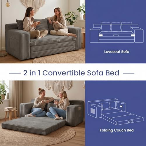 69" 3 Seater Convertible Folding Sofa Bed, Boneless Couch with Pull-Out ...
