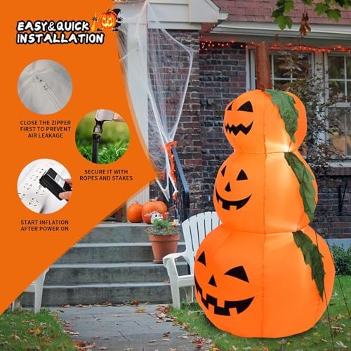6FT H Halloween Inflatable Stacked Pumpkins Blow up Pumpkin Stacked with Buil...