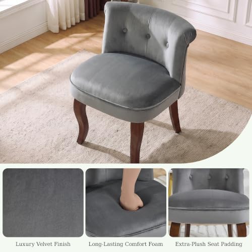 Velvet Vanity Chair with Back, Upholstered Makeup Vanity Stool, Grey