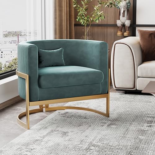 Alunaune Modern Velvet Barrel Accent Chair Upholstered Armchair, Mid Century Living Room Chairs Sofa Tub Bucket Club Lounge Side Chair for Bedroom-Lake Blue