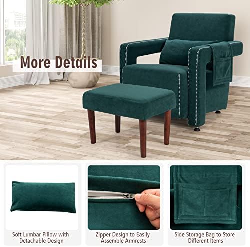 Giantex Modern Accent Chair with Ottoman, Soft Berber Fleece Single Sofa w/Si...