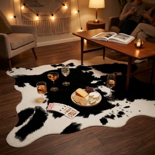 MustMat Cow Print Rug, Faux Cowhide Rug for Mid-Century Modern 4'7'&#...