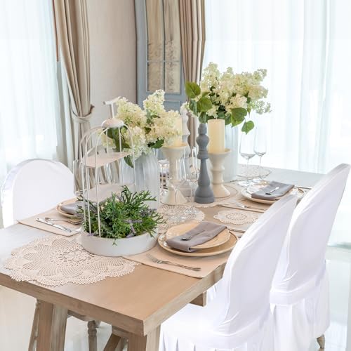 Oudain 30 Pcs White Spandex Chair Covers with Skirt for Dining Wedding