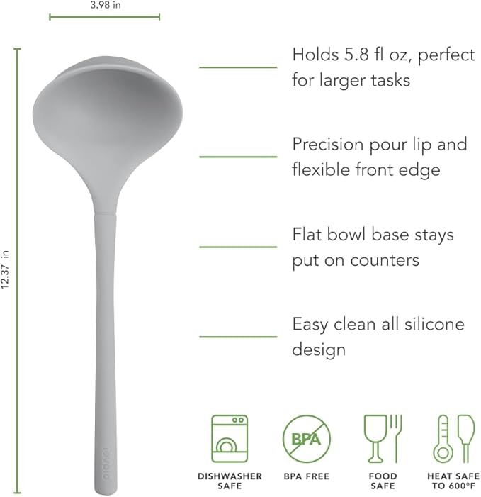 Tovolo Flex Core Silicone Ladle BPA Free Oyster Gray Deep Silicone Soup Ladle - Image 5