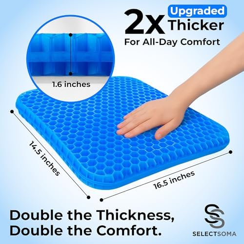 Gel Seat Cushion for Long Sitting, Pressure Relief for Tailbone and Back